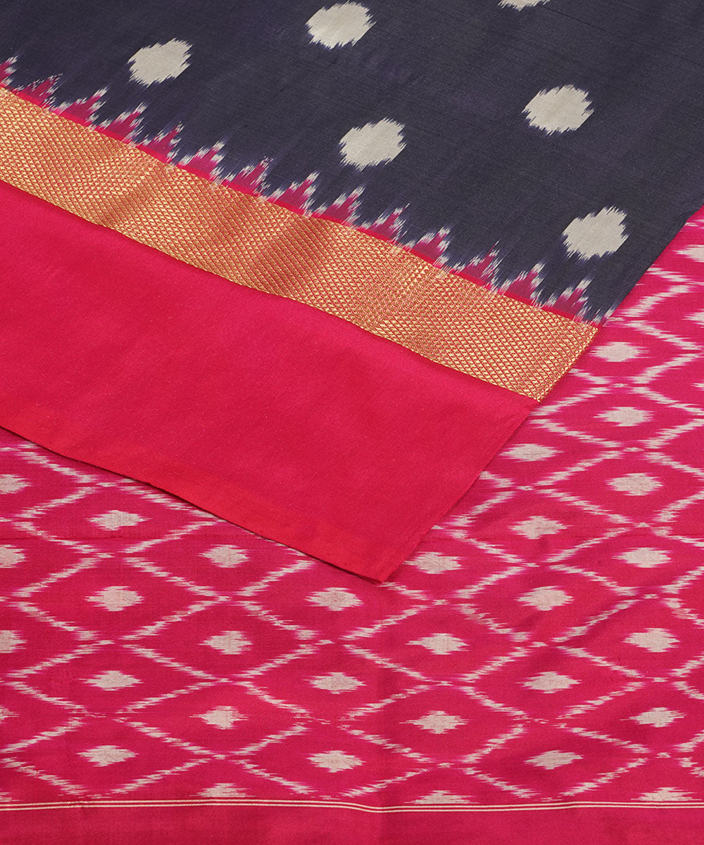 Navy blue pink silk handwoven pochampally saree