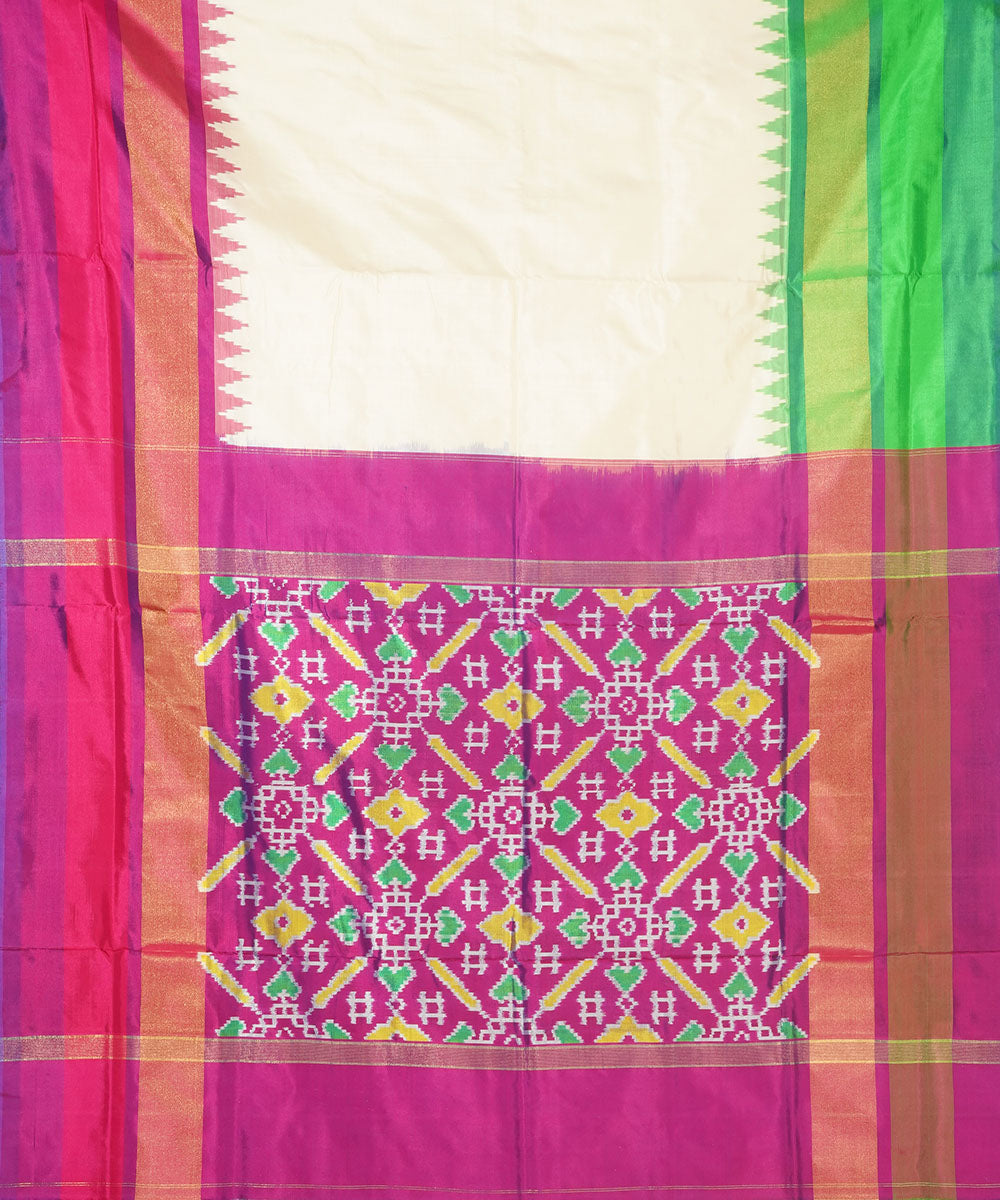 White double color border silk handwoven pochampally ikat saree