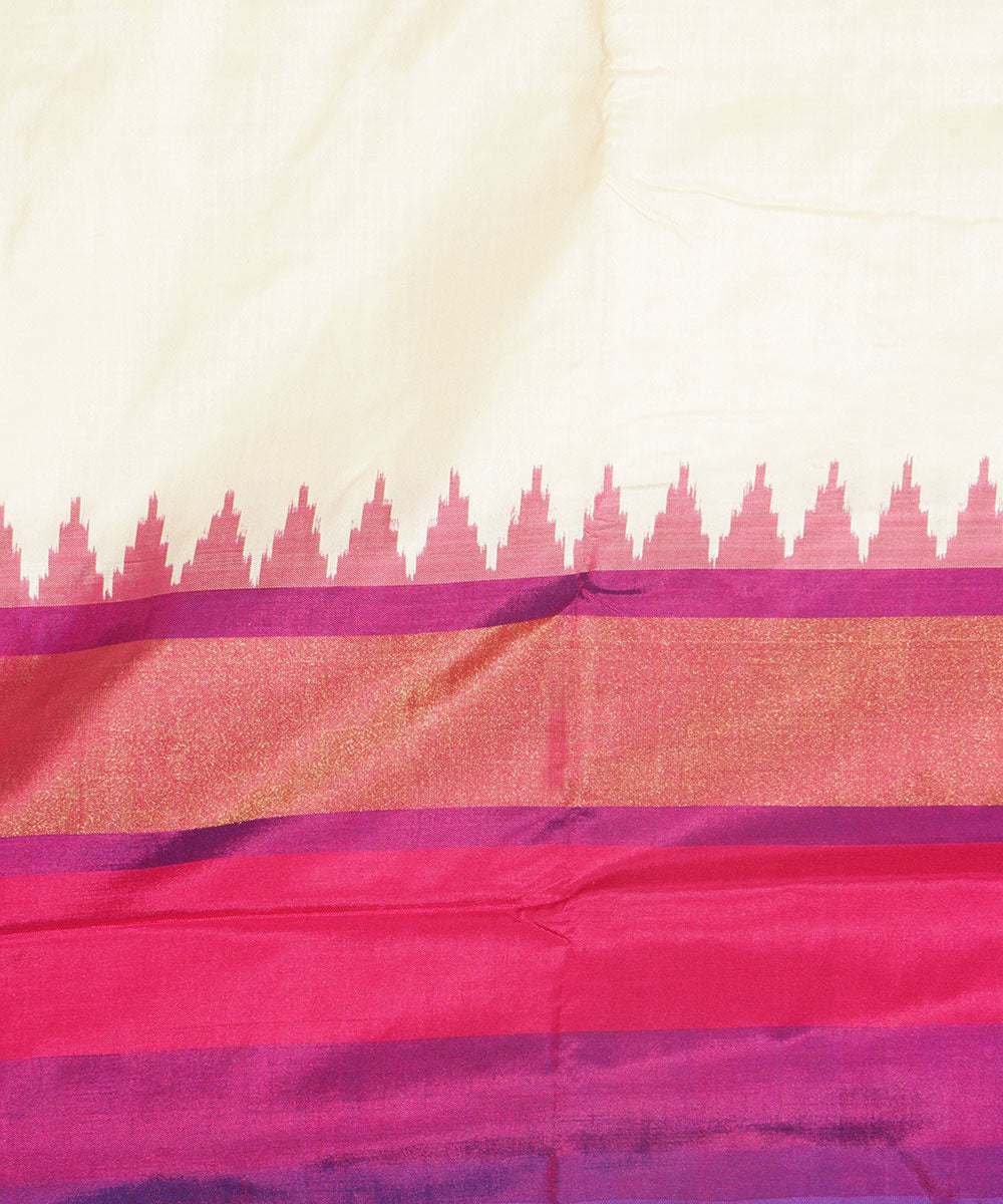 White double color border silk handwoven pochampally ikat saree