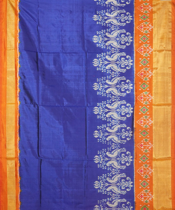 Navy blue mustard silk handwoven pochampally ikat saree