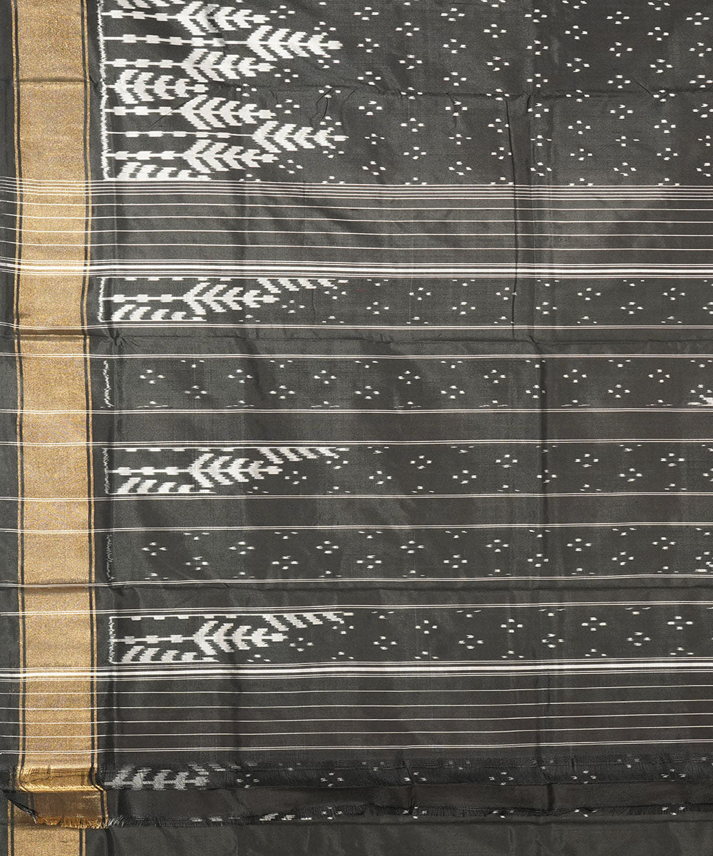 Black grey silk handwoven pochampally ikat saree