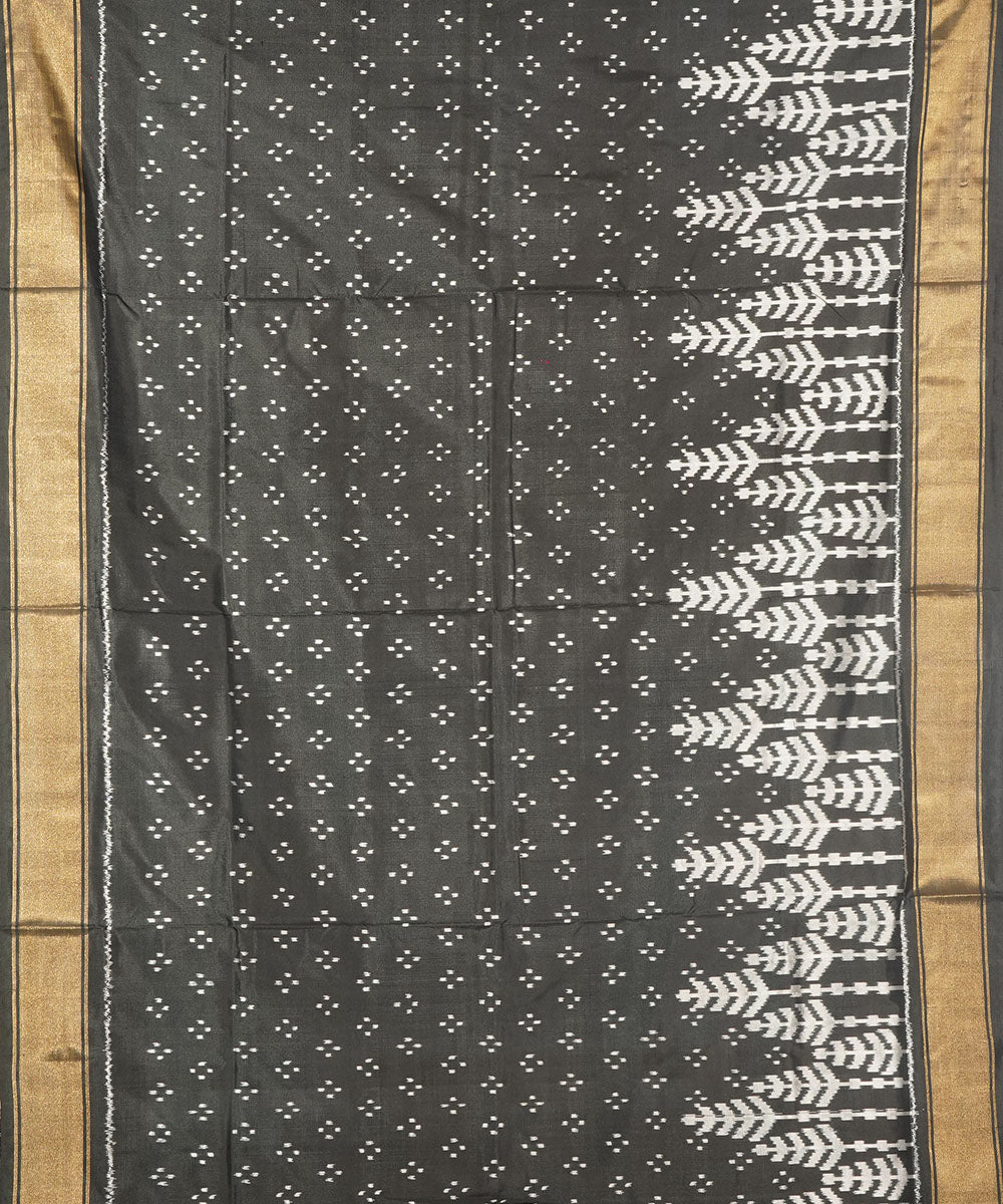 Black grey silk handwoven pochampally ikat saree