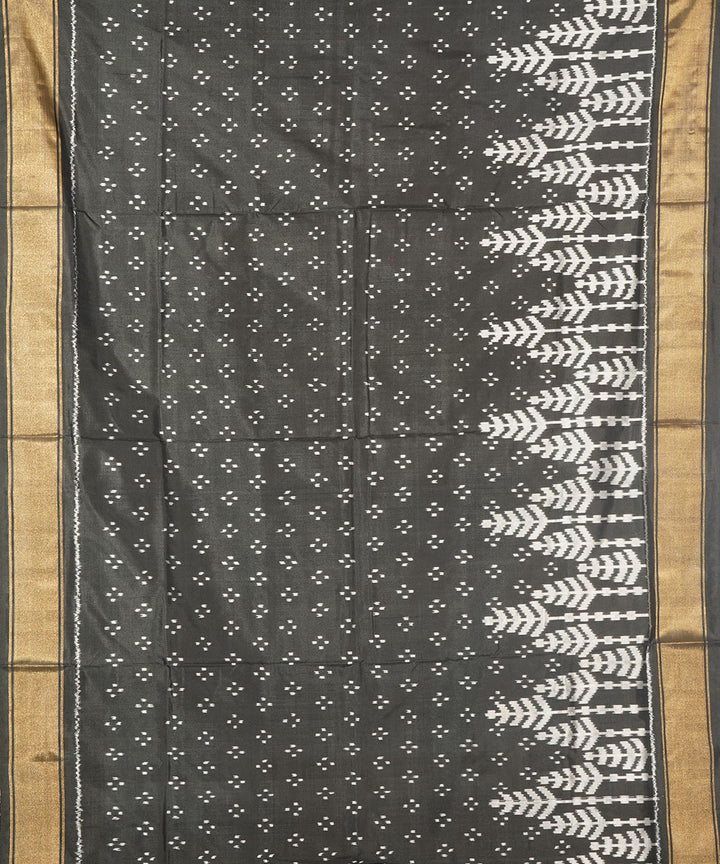 Black grey silk handwoven pochampally ikat saree