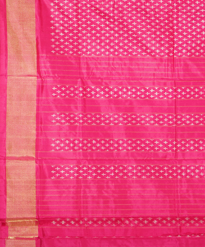 Pink zari border handwoven pochampally ikat silk saree