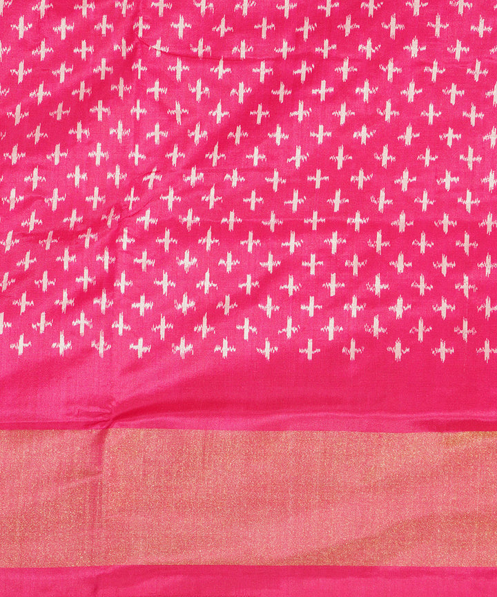 Pink zari border handwoven pochampally ikat silk saree