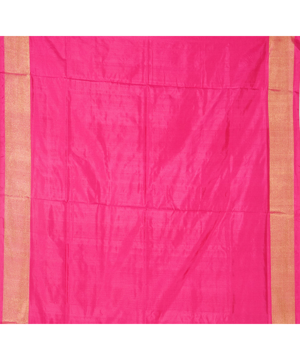 Pink zari border handwoven pochampally ikat silk saree