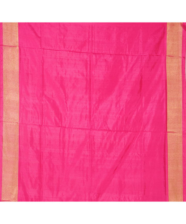 Pink zari border handwoven pochampally ikat silk saree