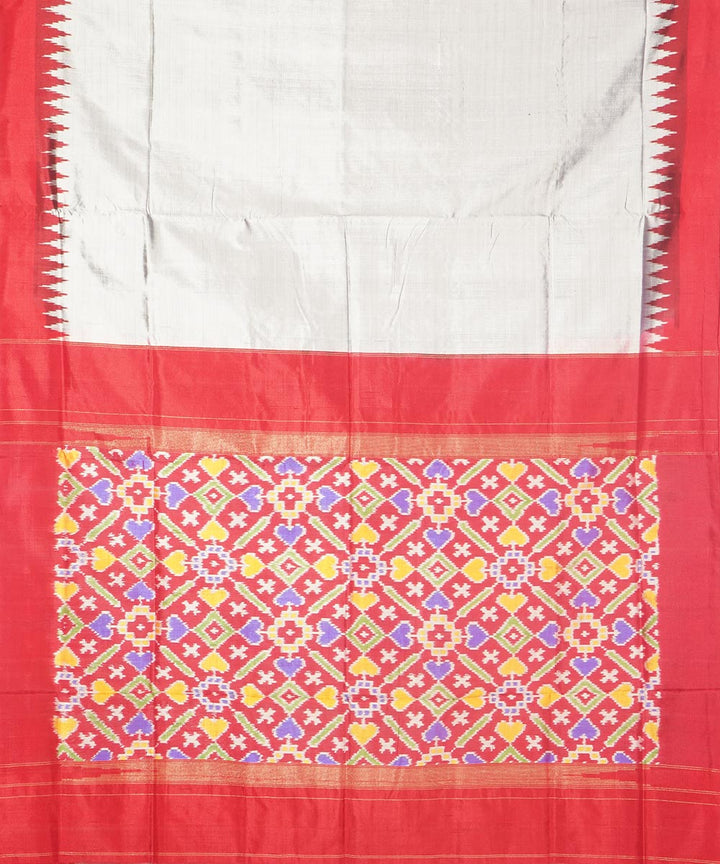 White maroon silk handwoven pochampally ikat saree