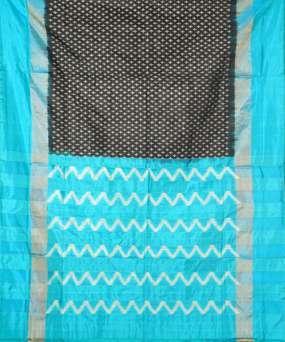 Black sky blue silk handwoven pochampally ikat saree
