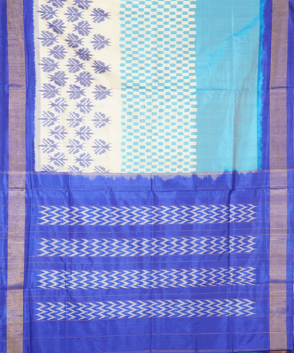 White blue silk handwoven pochampally saree