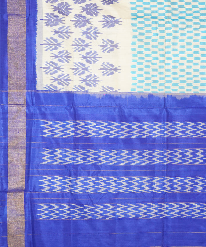 White blue silk handwoven pochampally saree