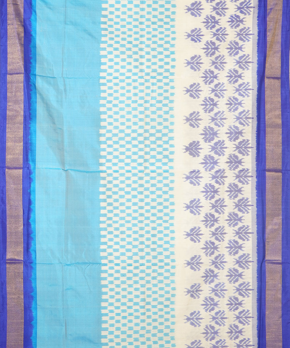 White blue silk handwoven pochampally saree