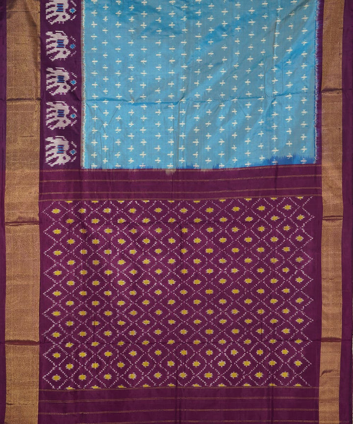 Sky blue purple silk handwoven pochampally ikat saree