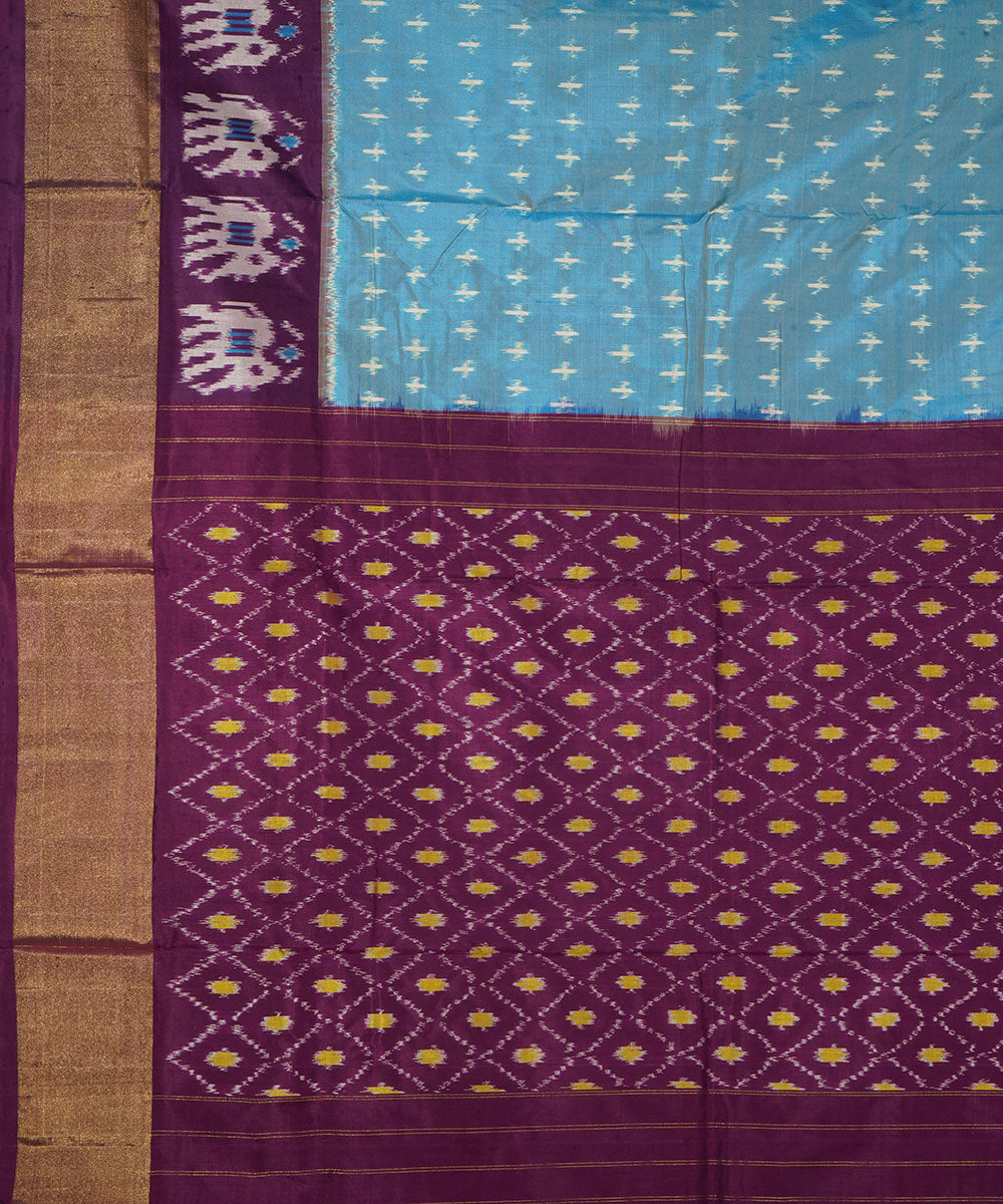 Sky blue purple silk handwoven pochampally ikat saree