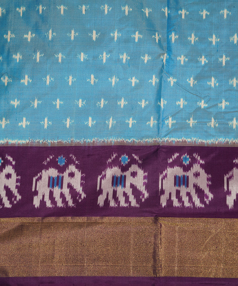 Sky blue purple silk handwoven pochampally ikat saree