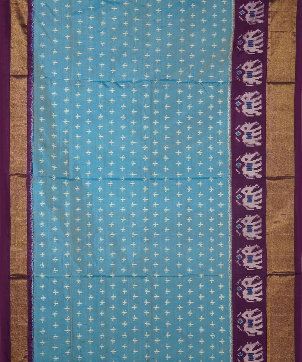 Sky blue purple silk handwoven pochampally ikat saree