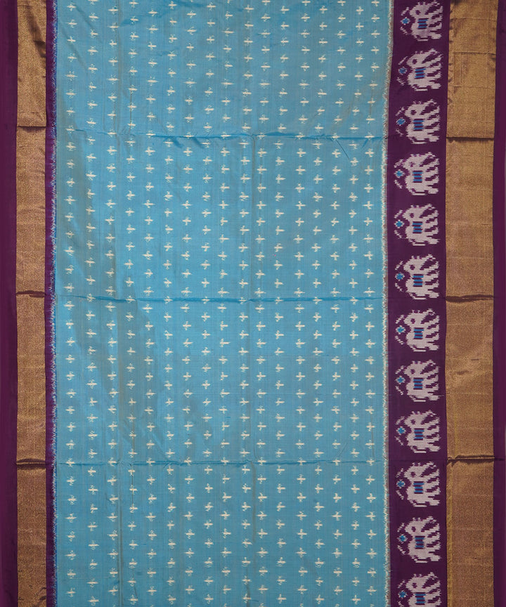 Sky blue purple silk handwoven pochampally ikat saree