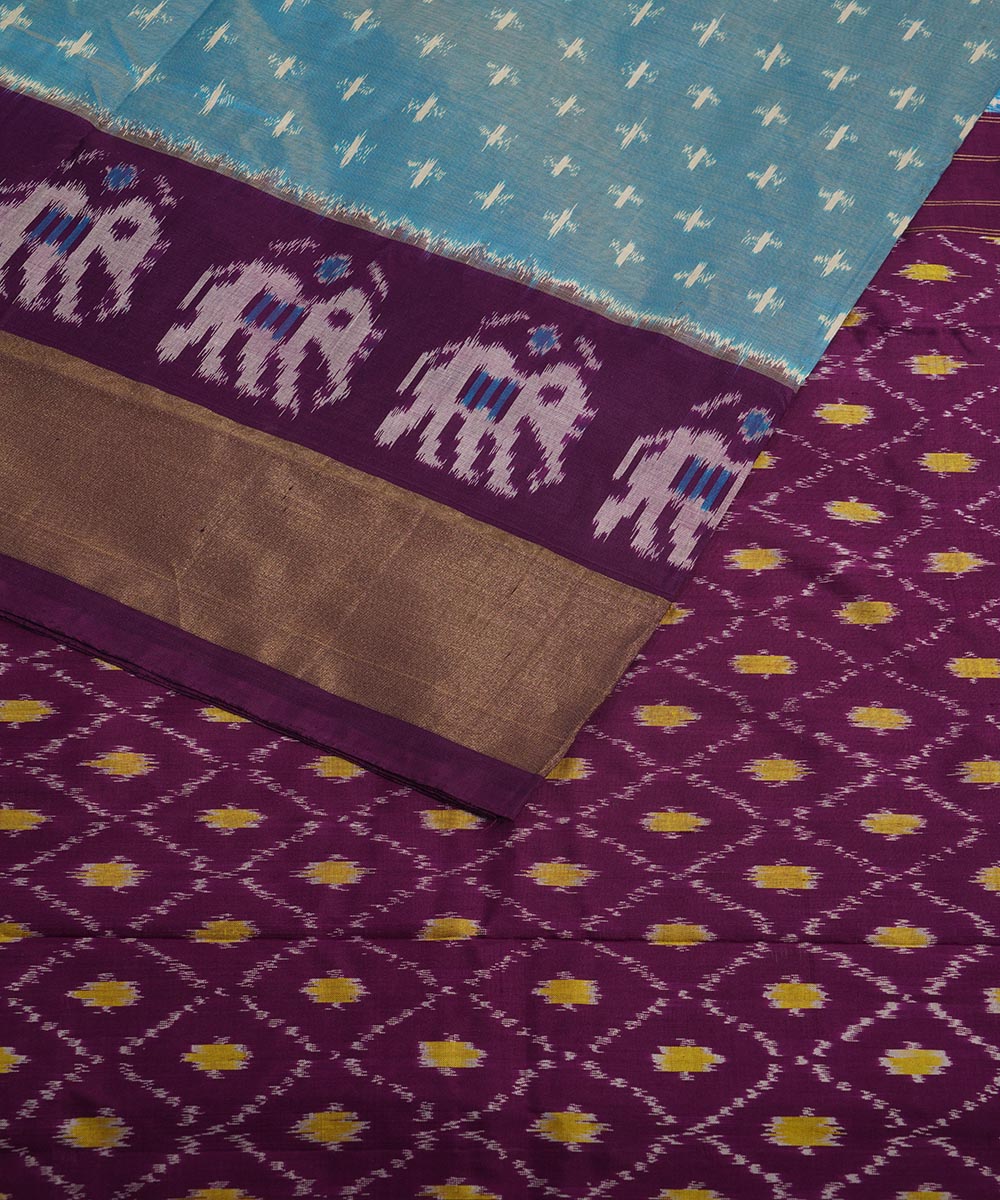 Sky blue purple silk handwoven pochampally ikat saree