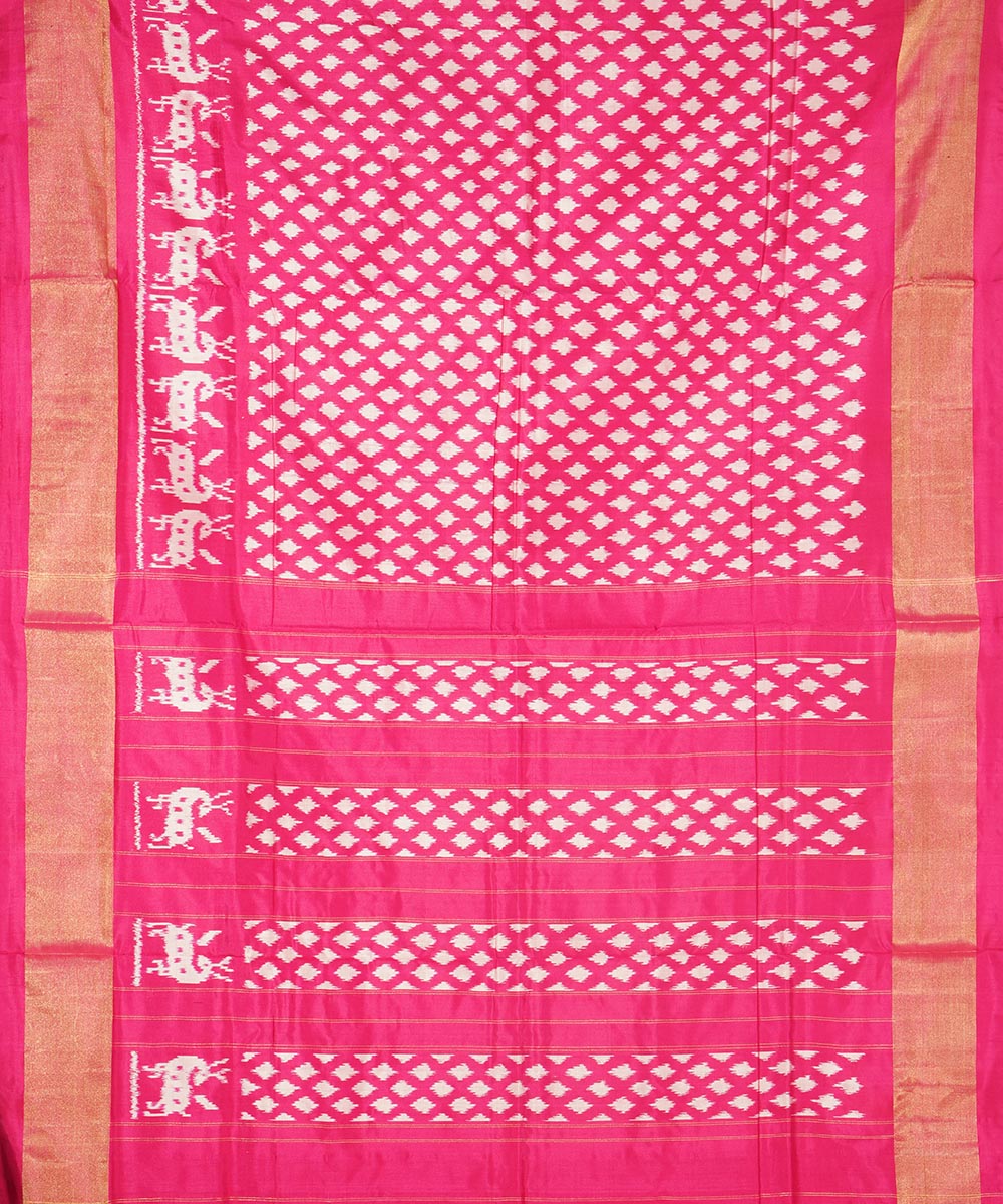 Pink silk zari border handwoven pochampally ikat saree