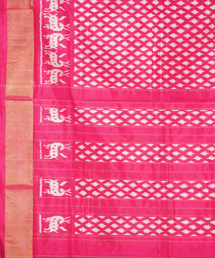 Pink silk zari border handwoven pochampally ikat saree