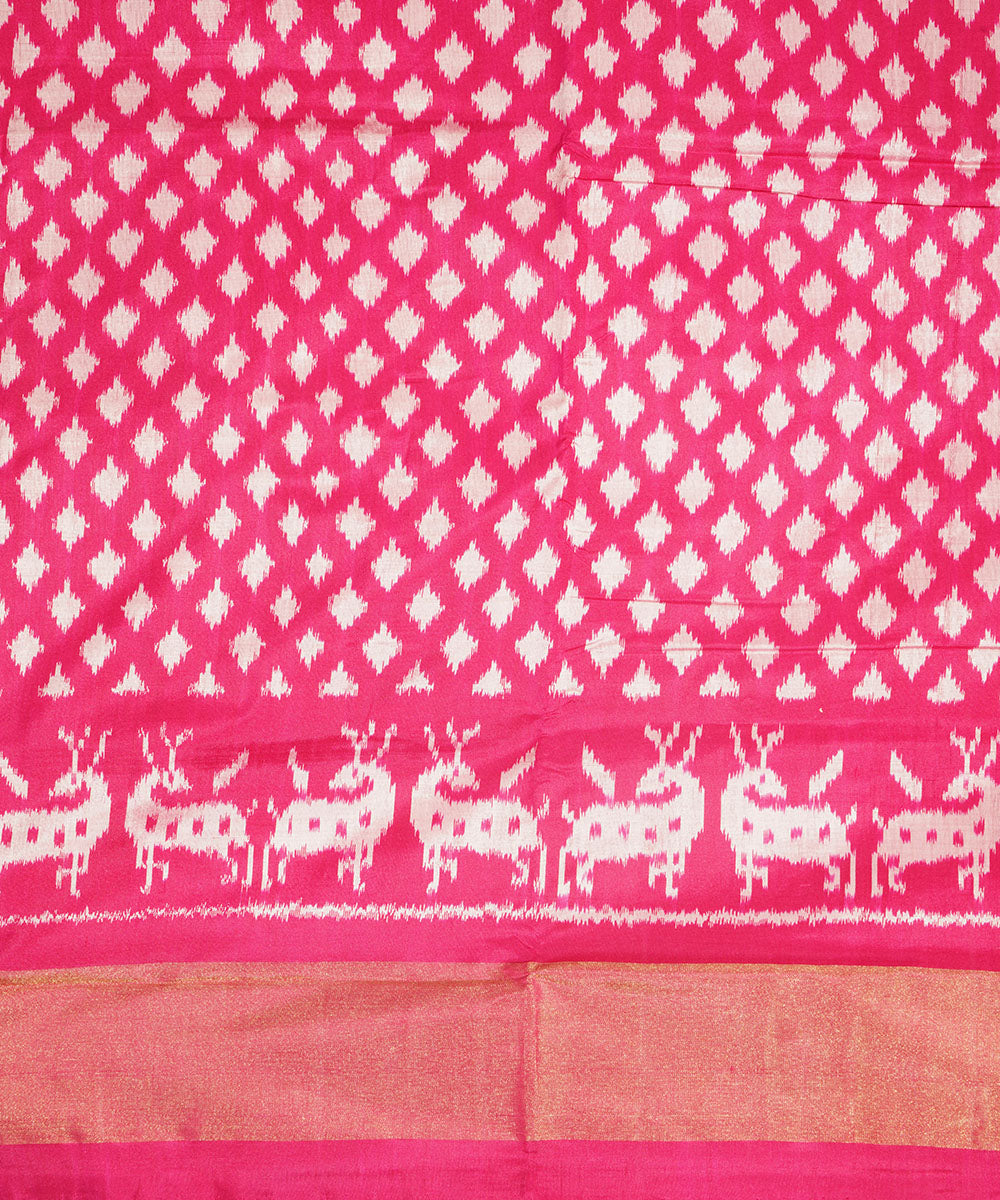 Pink silk zari border handwoven pochampally ikat saree