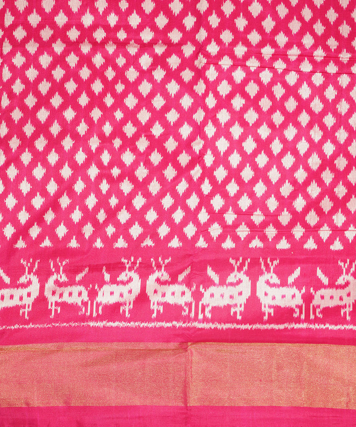 Pink silk zari border handwoven pochampally ikat saree