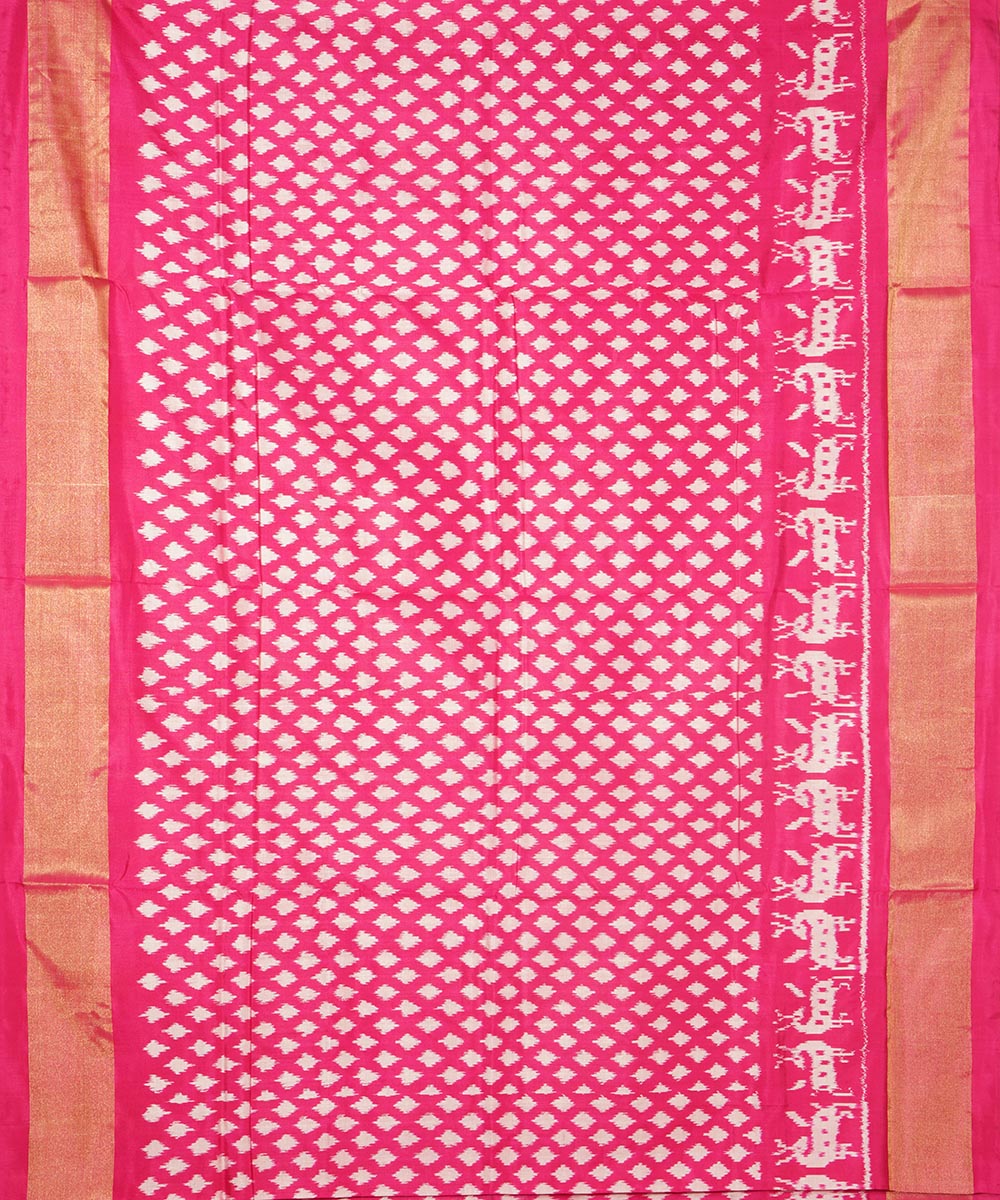 Pink silk zari border handwoven pochampally ikat saree