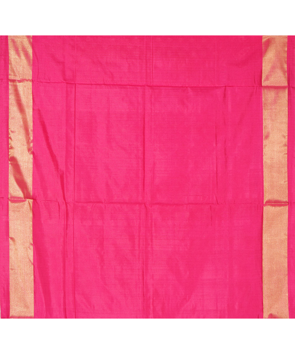 Pink silk zari border handwoven pochampally ikat saree