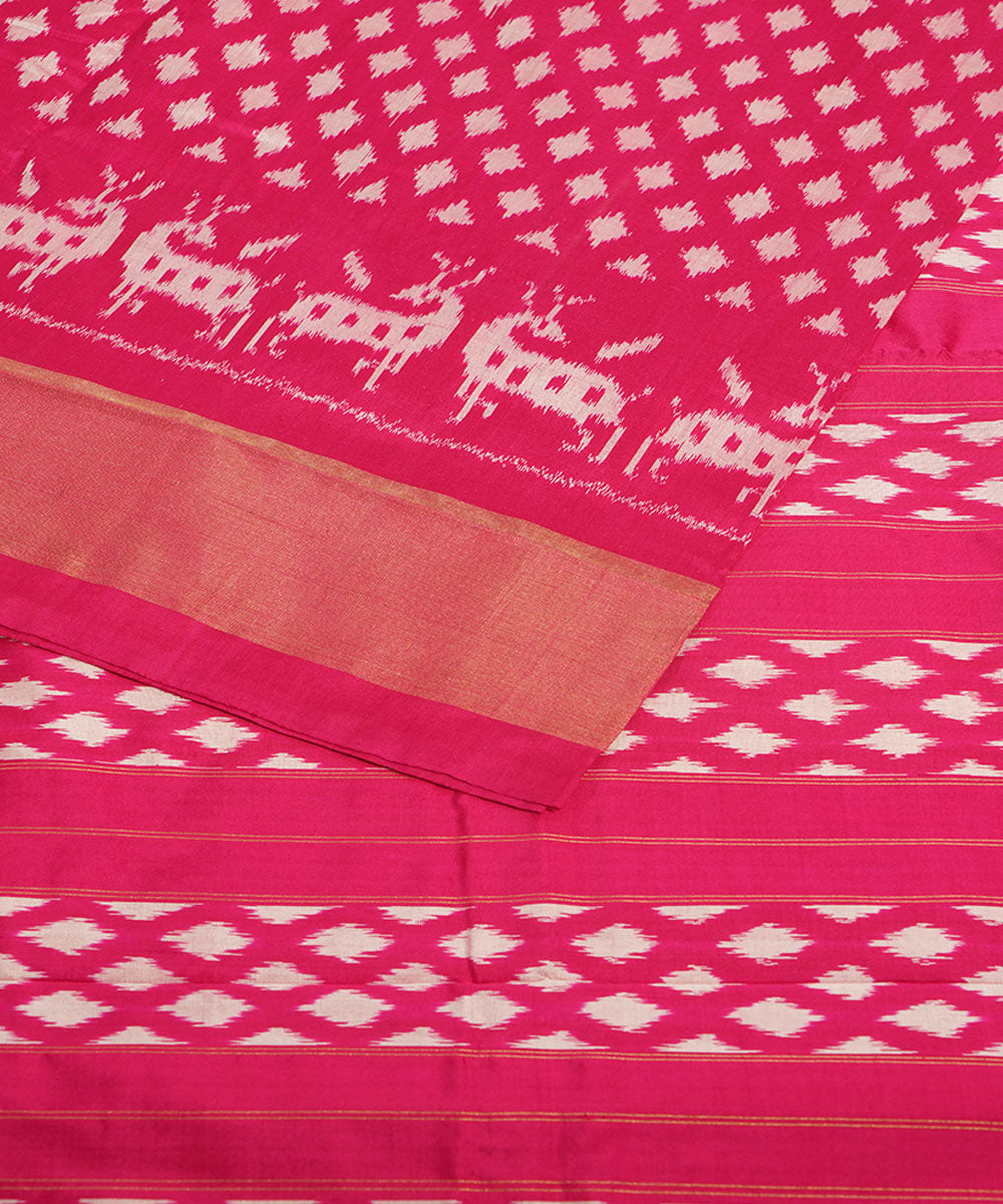 Pink silk zari border handwoven pochampally ikat saree