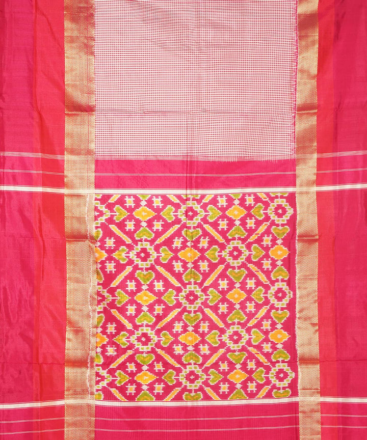 Pink silk handwoven wide border pochampally saree