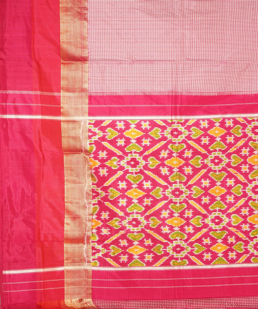 Pink silk handwoven wide border pochampally saree