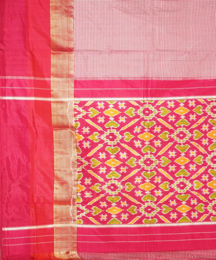 Pink silk handwoven wide border pochampally saree