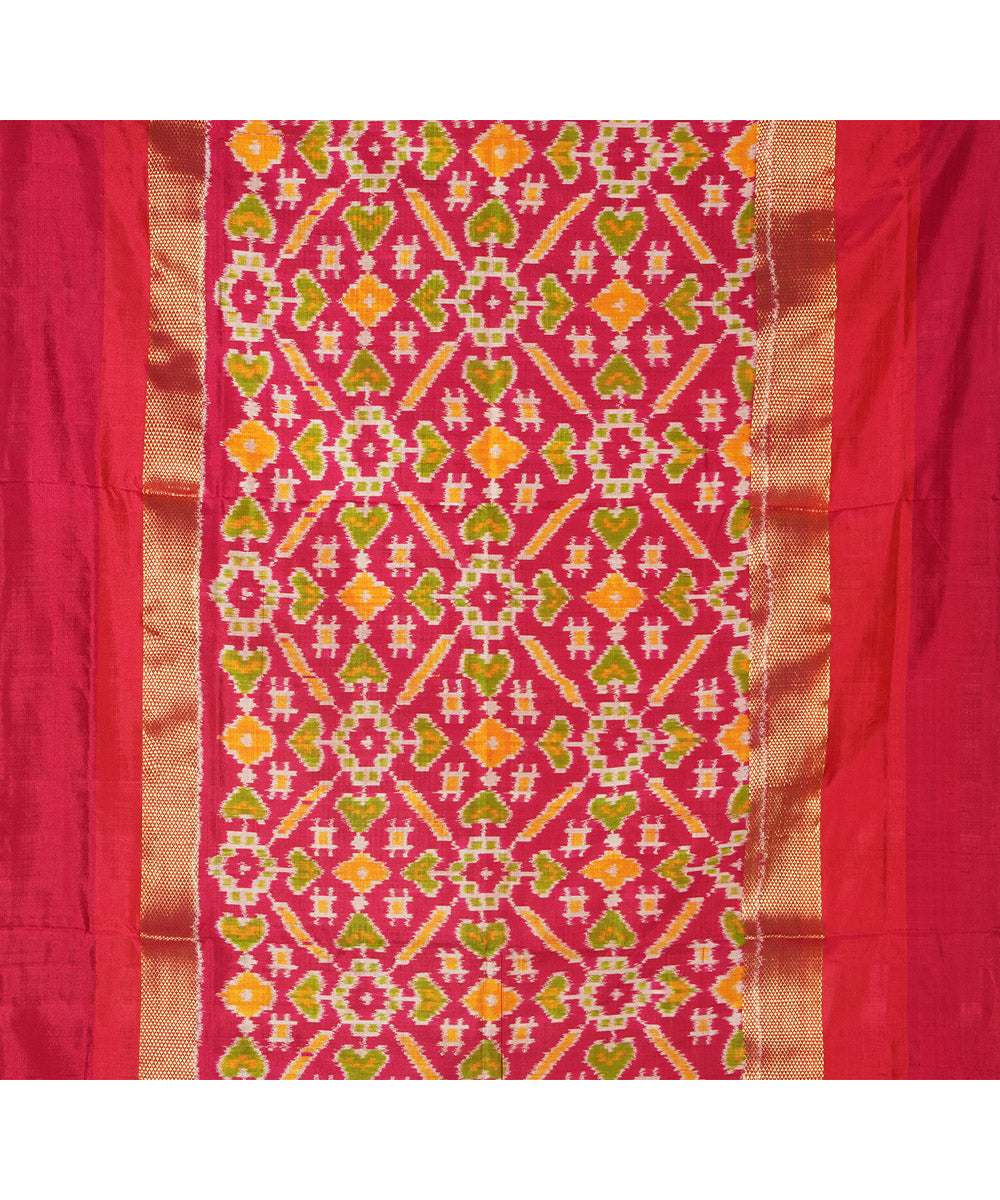 Pink silk handwoven wide border pochampally saree