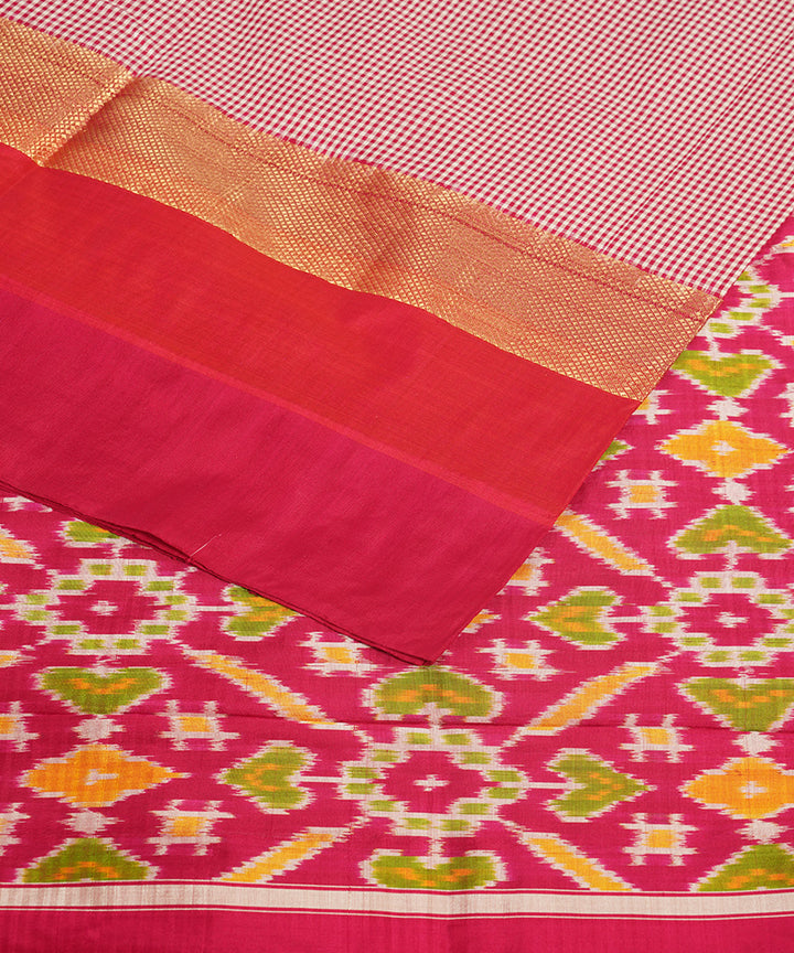 Pink silk handwoven wide border pochampally saree