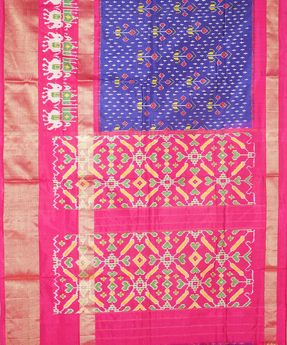 Navy blue pink silk handwoven pochampally ikat saree