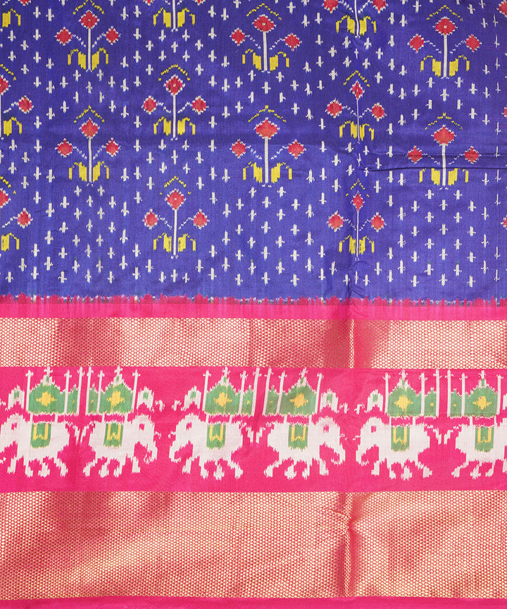 Navy blue pink silk handwoven pochampally ikat saree