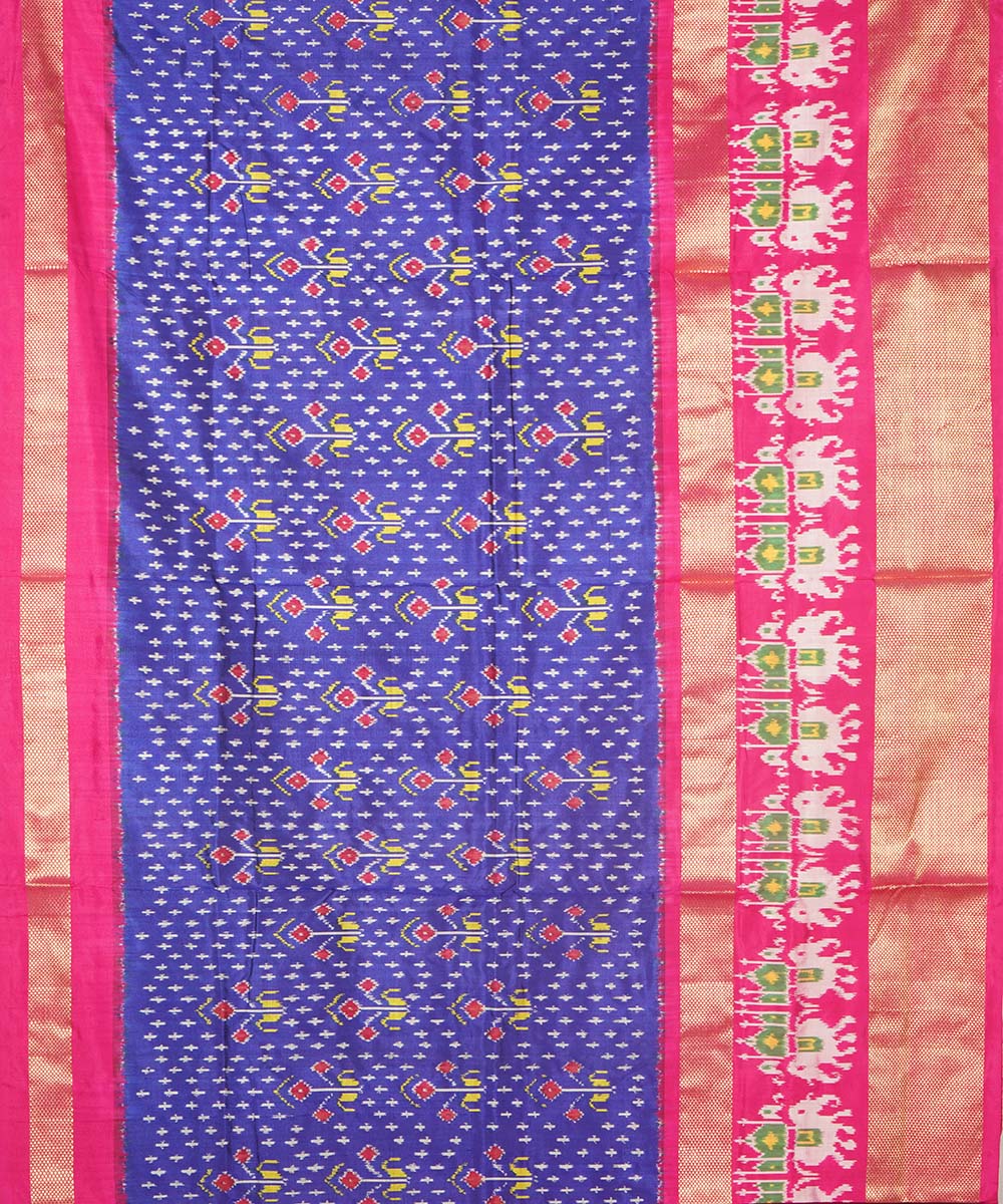 Navy blue pink silk handwoven pochampally ikat saree