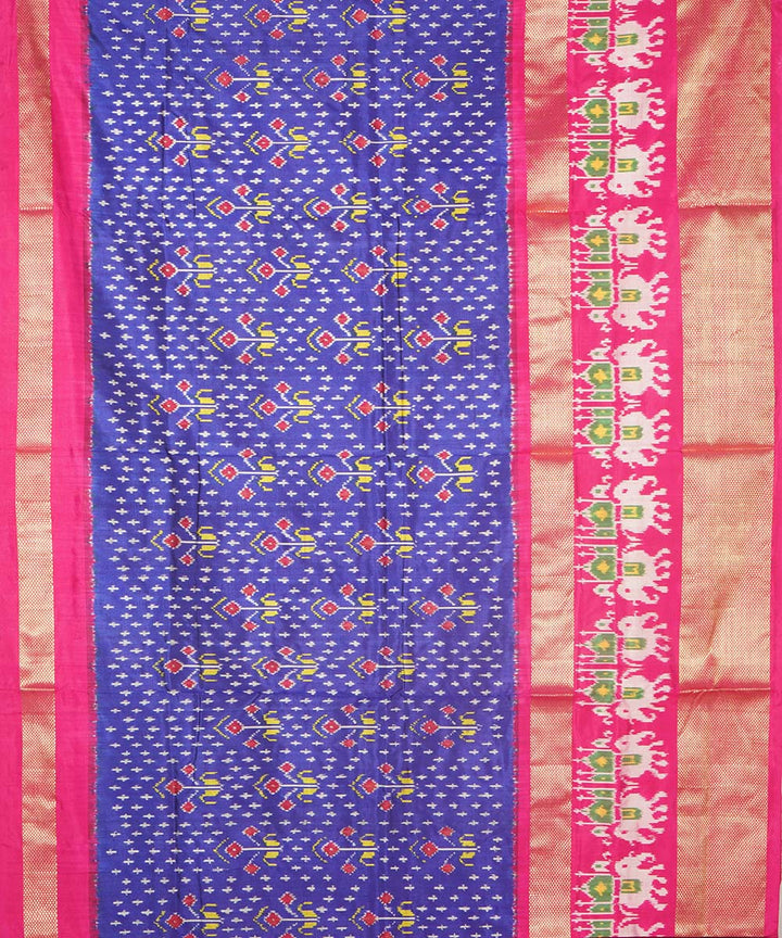 Navy blue pink silk handwoven pochampally ikat saree