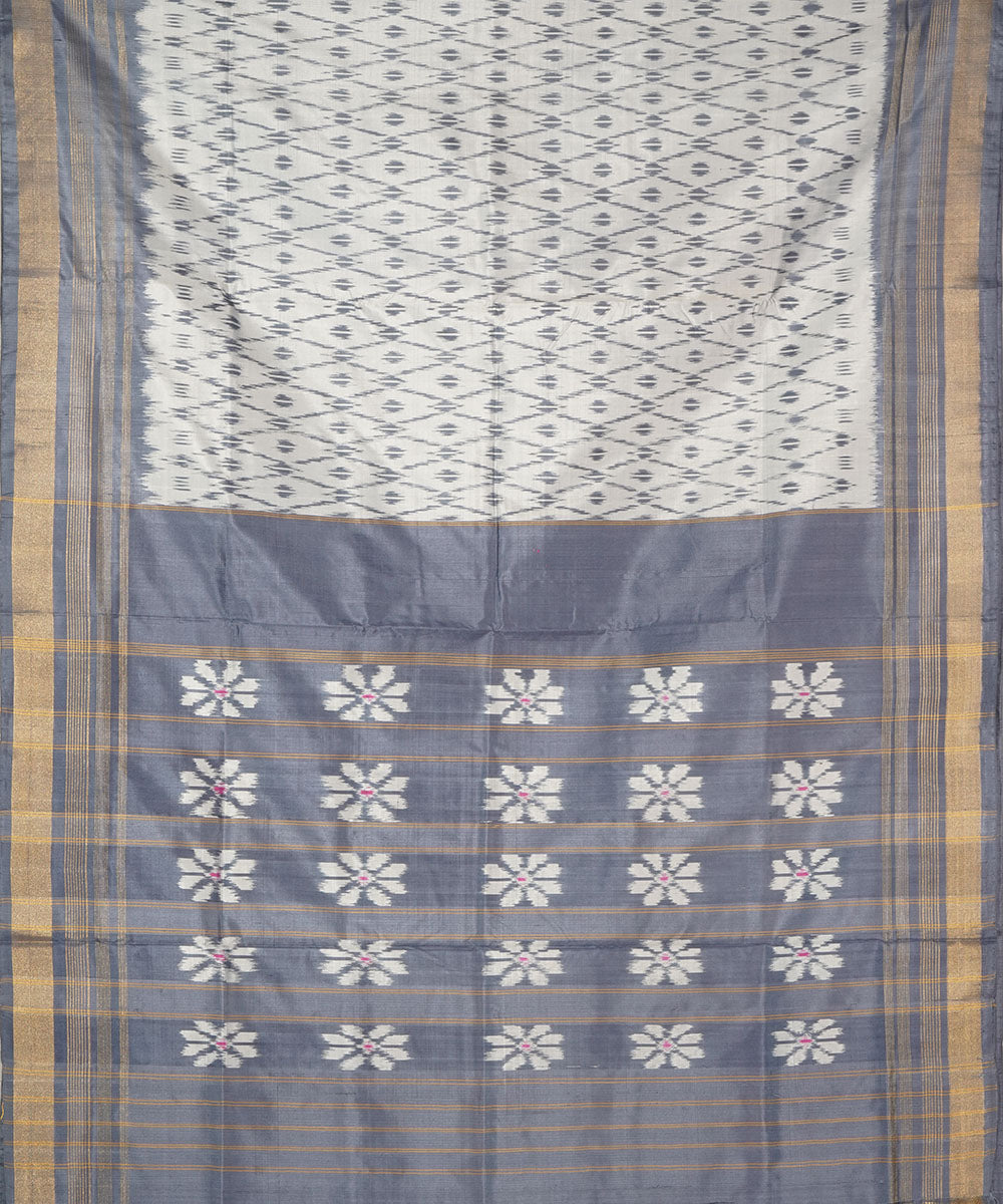 Offwhite grey silk handwoven pochampally ikat saree