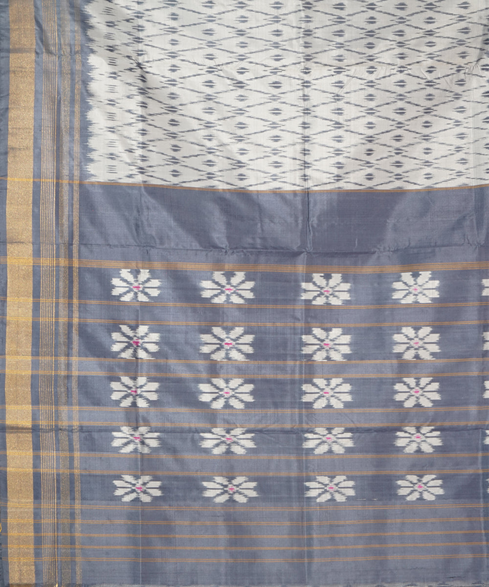 Offwhite grey silk handwoven pochampally ikat saree