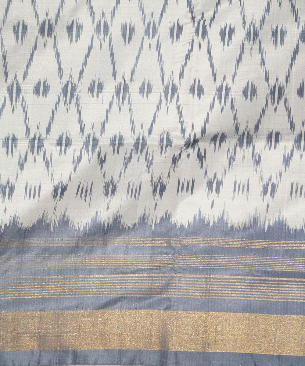 Offwhite grey silk handwoven pochampally ikat saree