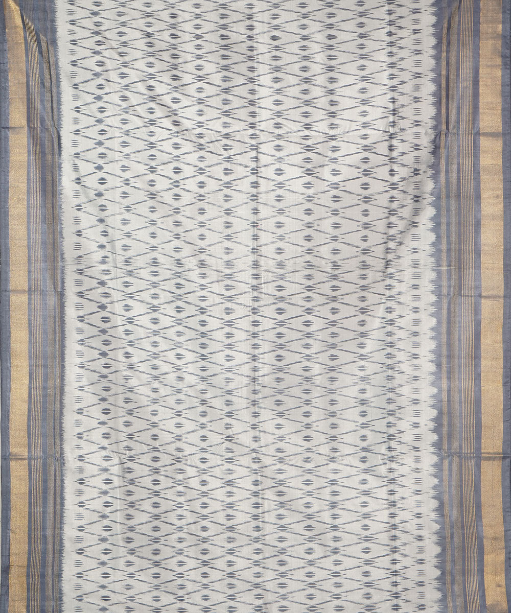 Offwhite grey silk handwoven pochampally ikat saree