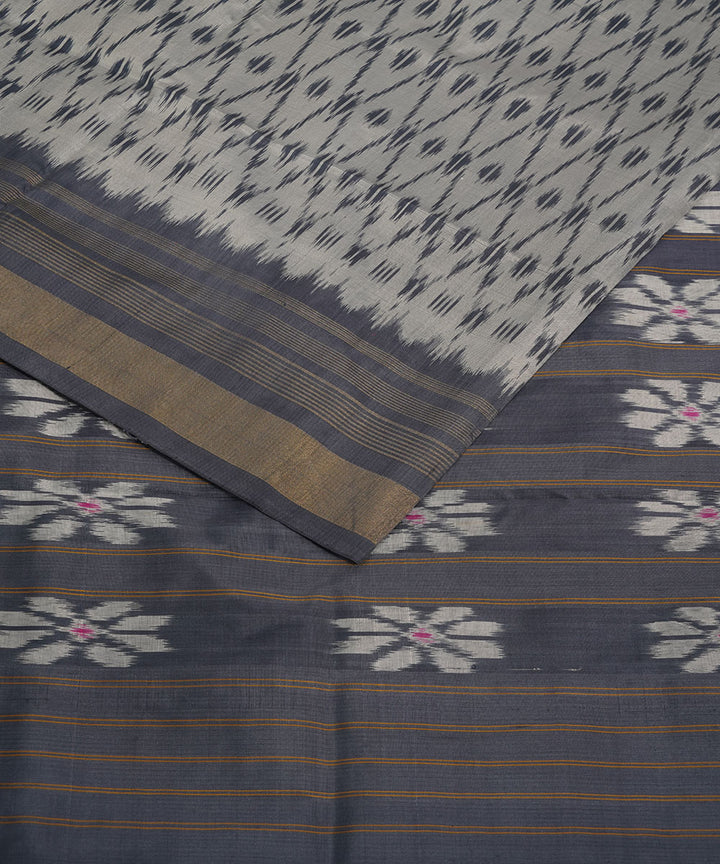 Offwhite grey silk handwoven pochampally ikat saree