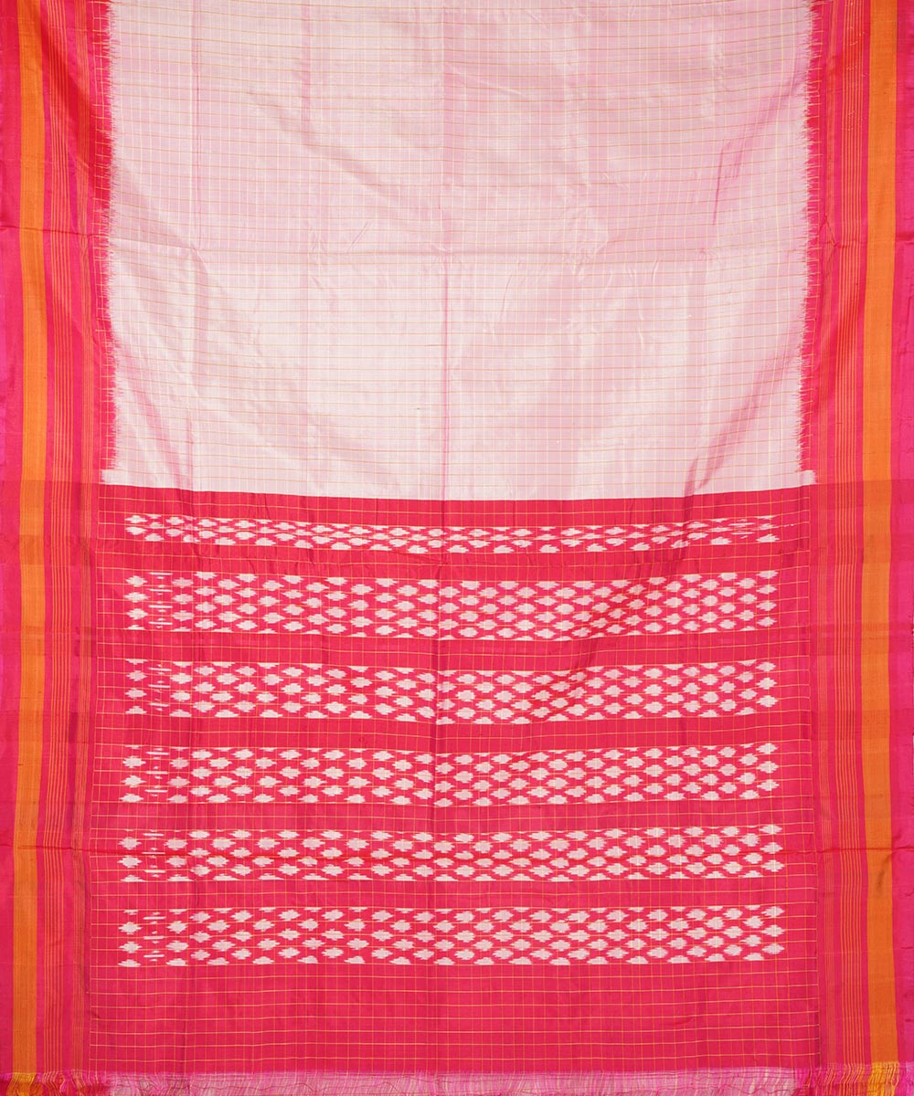 White pink silk handloom pochampally ikat saree