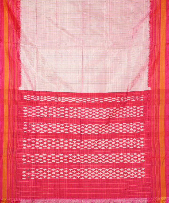 White pink silk handloom pochampally ikat saree