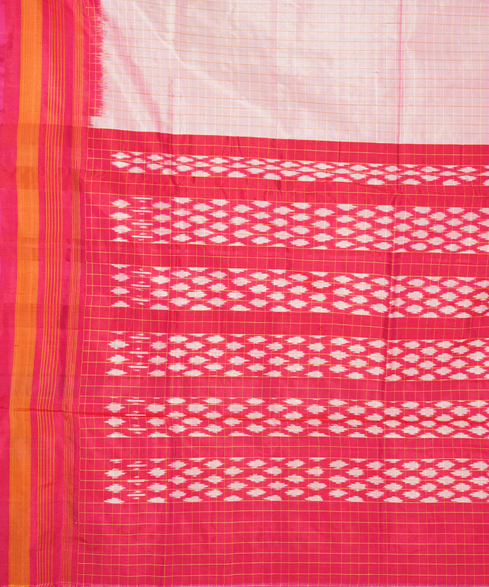 White pink silk handloom pochampally ikat saree