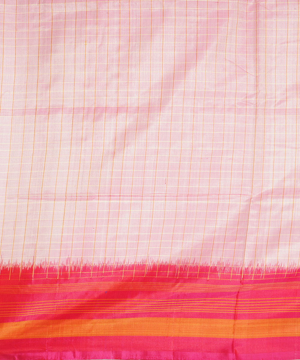 White pink silk handloom pochampally ikat saree