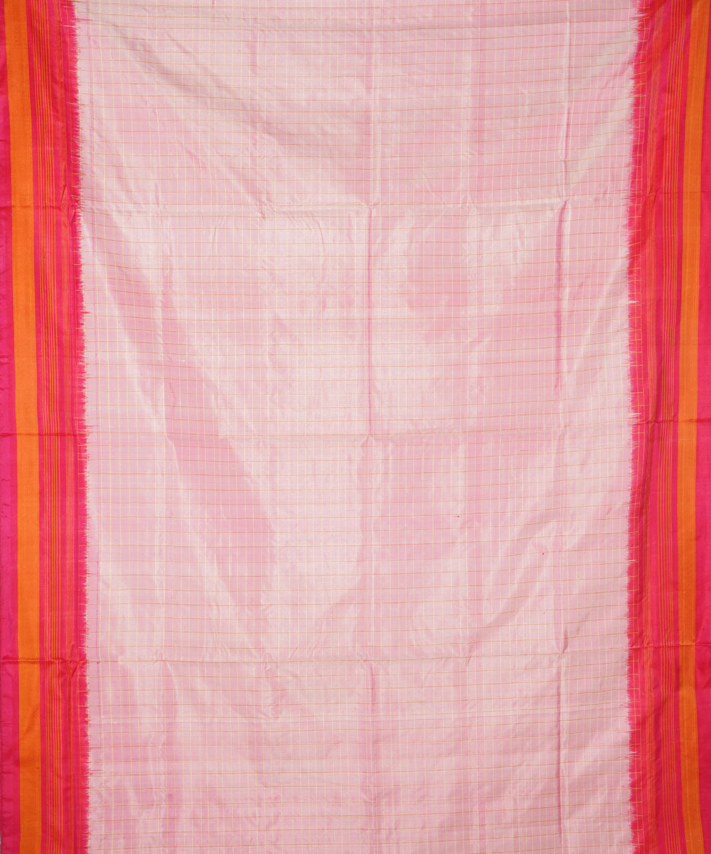 White pink silk handloom pochampally ikat saree