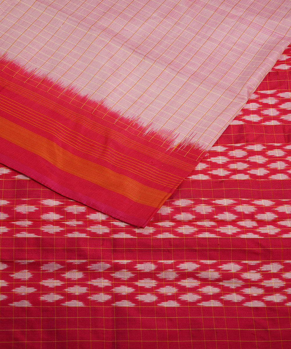 White pink silk handloom pochampally ikat saree