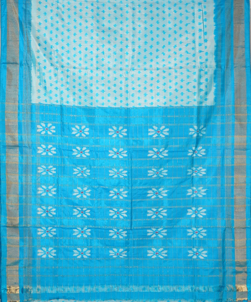 Sky blue zari border silk handwoven pochampally saree